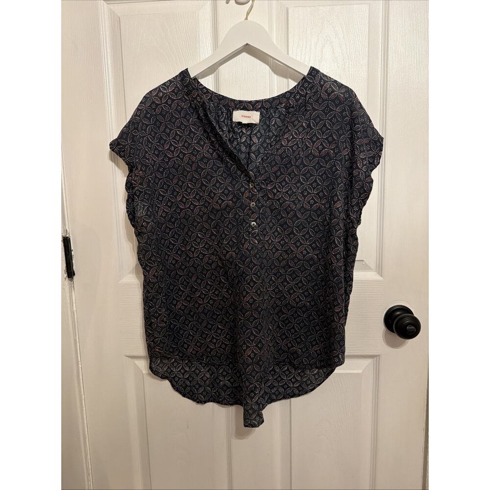 Xirena Women’s Sam Top Blouse Black Pebble Size L Large Boho Banded‎ Cap Sleeve